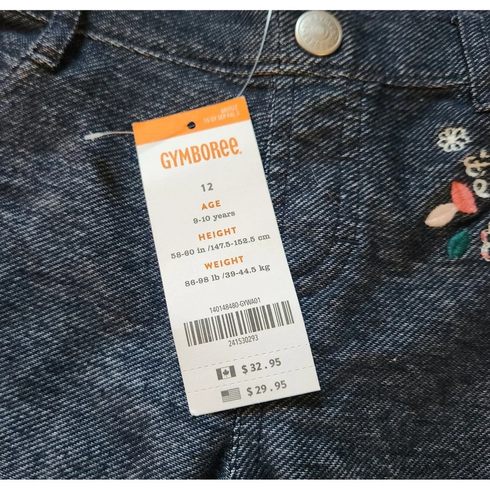 Gymboree Girls Size 12 Navy Blue Knit Denim Pants Floral Embroidery NWT